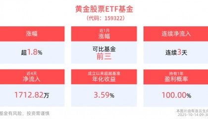 黄金主升行情放大器！黄金股票ETF基金(159322)涨超3%！