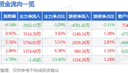 股票行情快报：新雷能（300593）4月21日主力资金净卖出2955.11万元