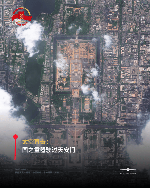 震撼!从500公里外的太空看阅兵现场的国之重器